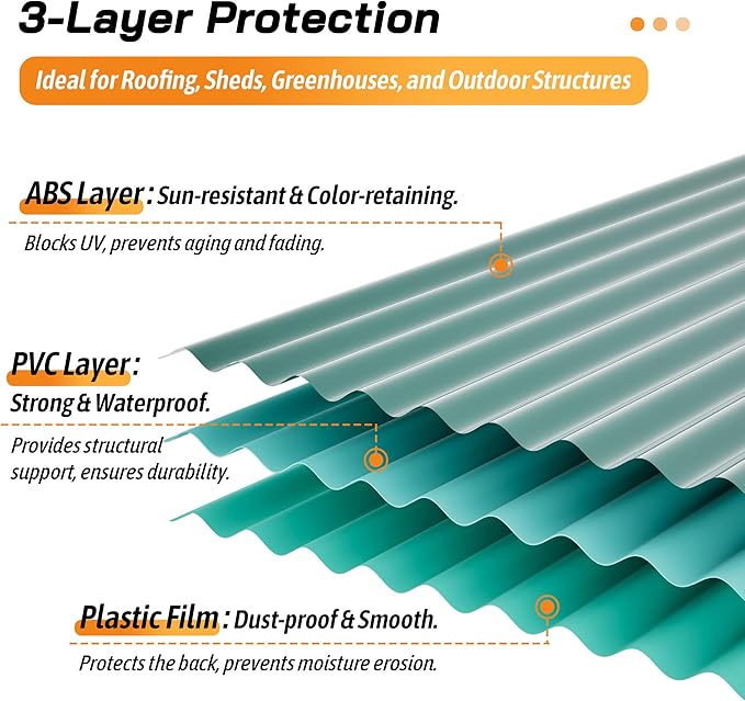 Resin Roof Panels 25Pcs 60.2×20.67 Inches with Screws, Corrugated PVC Roofing Panels, Waterproof Wall Panel Siding Panels Sheets for Garages, Sheds, Chicken Coop, Stables and Mobile Homes, Green