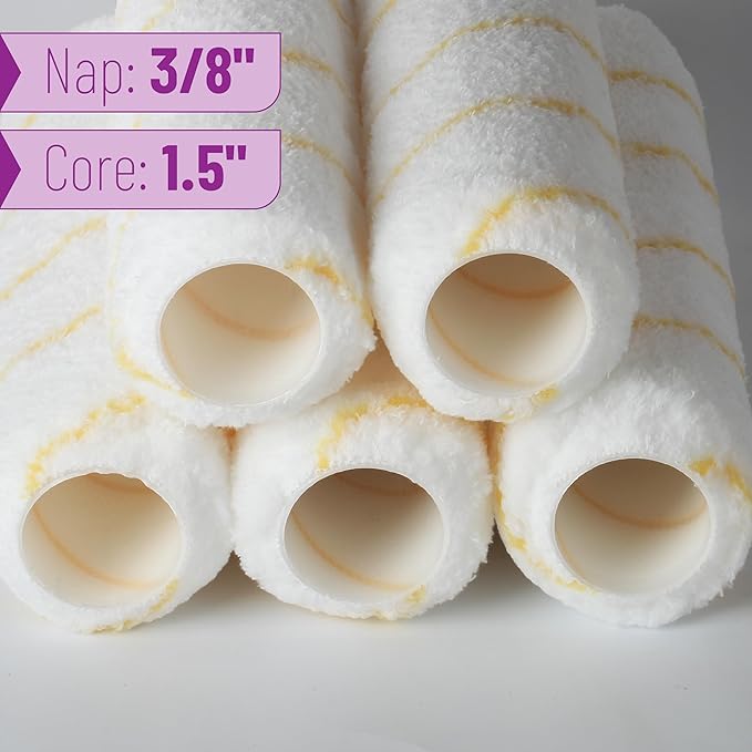 Bates- Paint Roller Covers, 9" x 3/8", 6 Pack, Yellow Stripes, Covers for Paint Rollers 9 Inch
