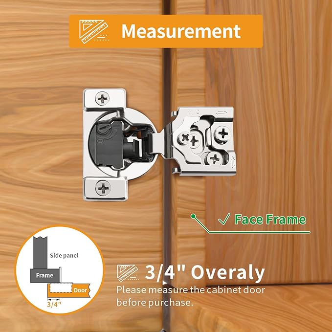 Chibery 2 Pack 3/4" Overlay 4D Soft Close Concealed Hinges for Face Frame Door, Nickel, Satin Brass Plated, Modern, Satin Nickel, 105 Open Angle, Stainless Steel Cabinet Hinges