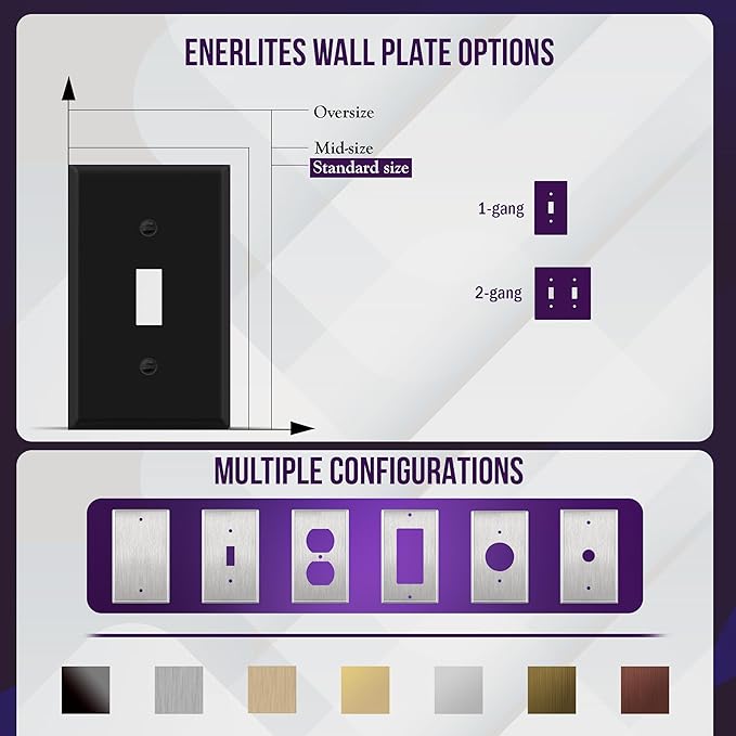 ENERLITES Double Toggle Light Switch Metal Cover Plate, Wall Plate, Corrosion Resistant, Standard Size 2-Gang 4.50" x 4.57", Powder Coated Stamped Steel, 7712-BM, Black Matte (Pack of 1)