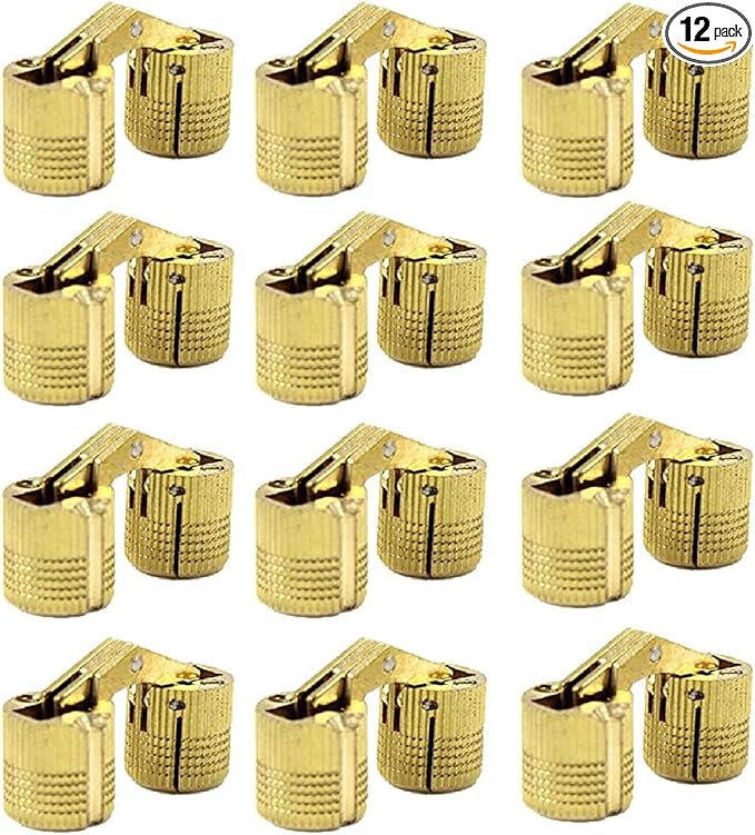12 Pcs 14mm Brass Barrel Hinges Hidden Invisible Cabinet Furniture Hinges Concealed 180 Degree Opening Angle