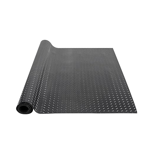 VEVOR Diamond-Plate Rubber Flooring Roll, 3 mm x 4 ft x 8 ft Floor Mat, SBR Rubber Roll, Easy to Clean, for Under Cars, Garage, Industry, Gym, Black