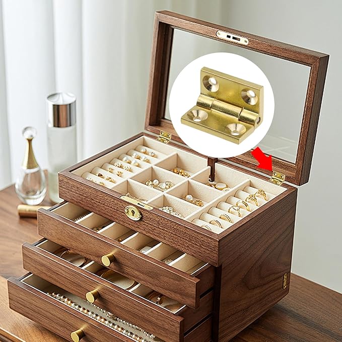 6Pcs Mini Solid Brass Cabinet Drawer Hinges, 90 Degree Small Butt Hinges Connectors for Jewelry Gift Box Wooden Case Delicate Boxes Doll House Model Making Folding Pages (1 Inch)