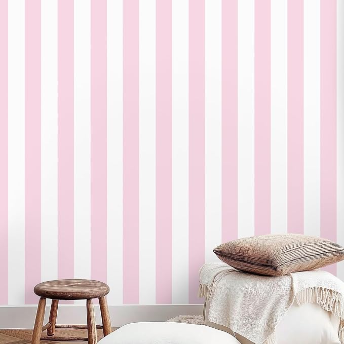 Cohoo Home Pink Striped Peel and Stick Wallpaper Pink and White Stripe Contact Paper for Cabinets Modern Stripes Self-Adhesive Removable Wall Paper Cute Girls Bedroom Nursery Decor Vinyl 17.7”×787”