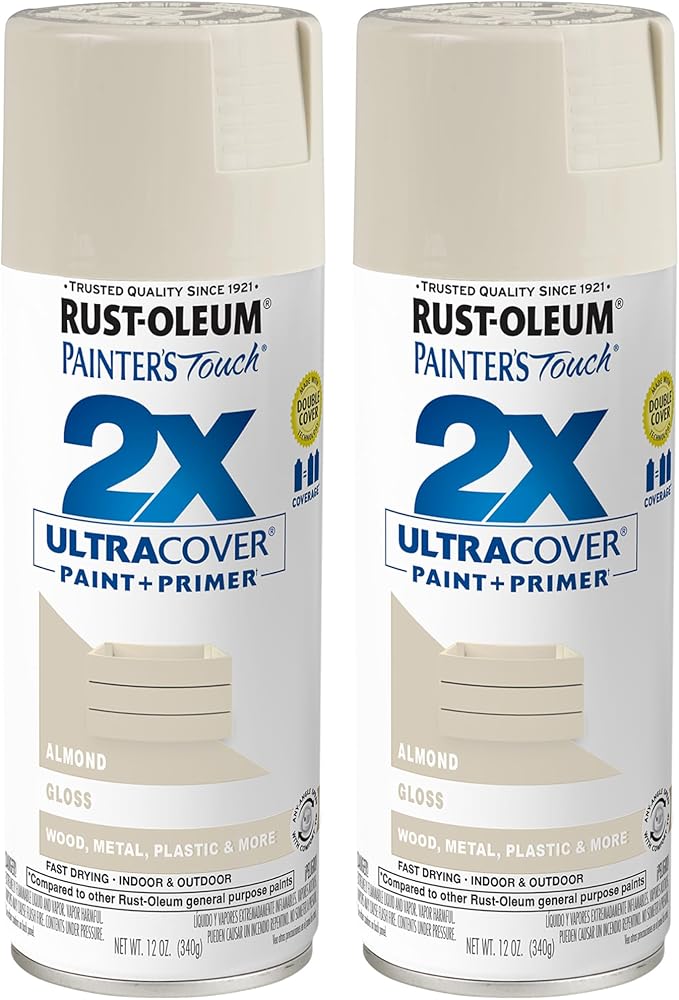Rust-Oleum 334023-2PK Painter's Touch 2X Ultra Cover Spray Paint, 12 oz, Gloss Almond, 2 Pack