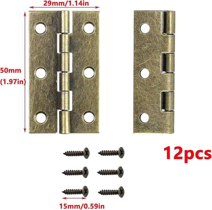 Antrader Antique Bronze Hinges,12Pcs Folding Butt Hinges with Screws Door Hinge for Doors Windows Furniture Cabinet Boxes