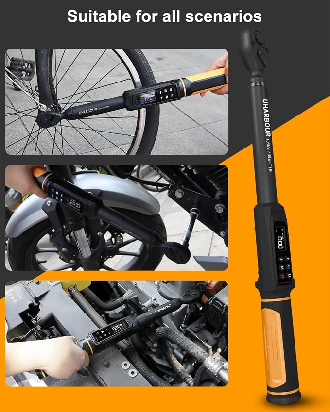 Uharbour 3/8" Drive Digital Torque Wrench 1.5-99.5 ft-lbs/6.8-135Nm | ±1% Accuracy Electric Wrench, Dual Direction Ratchet, Vibration & LED Alert