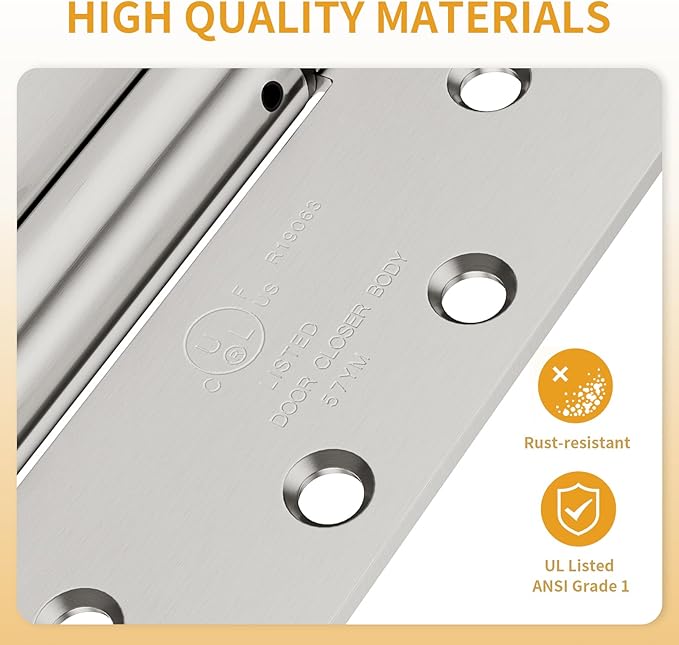 6 Pack Self Closing Door Hinges, 4.5" x 4.5" Spring Loaded Hinges with Square Corners, Adjustable Tension for Garage, Front Door, Back Door, for Left and Right Hand Door, UL Listed