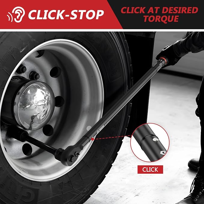 VANPO Torque Wrench 3/4-Inch Drive 100-650 Ft-Lb for Truck, ±3% Accuracy | Click Style, Quick-Release Ratchet Head, Heavy Duty for Heavy Equipment & Industrial, 40 CR, TPR+ABS Handle, 45-Tooth