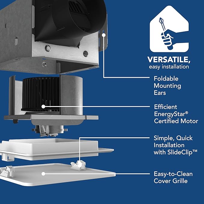 Broan-NuTone Bathroom Exhaust Fan Easy Retrofit without Attic Access, Quiet 1.5 Sones, Effective Ventilation at 80 CFM ENERGY STAR Certified Moisture and Odor Control
