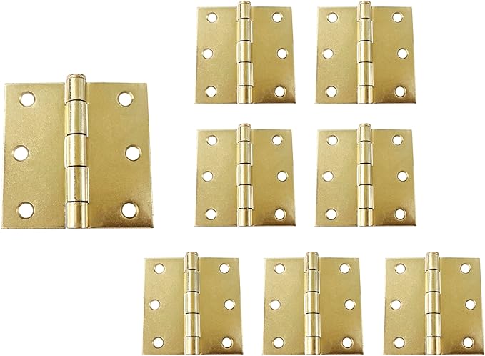 QCAA Square Door Butt Hinge, Heavy Gauge, Swaged, Loose Pin, 3"x3"x2.0mm, Brass Plated, Made in Taiwan, 8 Pack