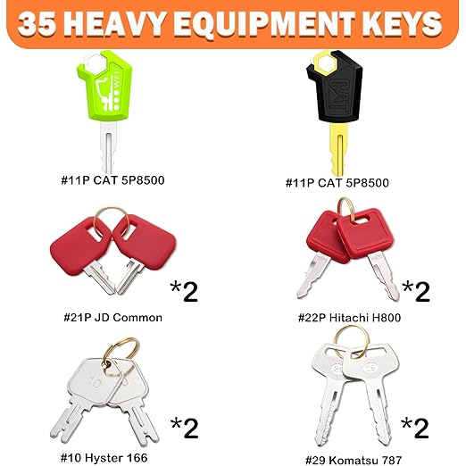 35 Heavy Equipment Key Master Set Full Coverage Keys for CAT JCB Bobcat JLG Terex Komatsu John Deere Yammar Takeuchi Ford New Holland Case Daewoo Kubota Hyster Ferguson Hyundai Construction Machine