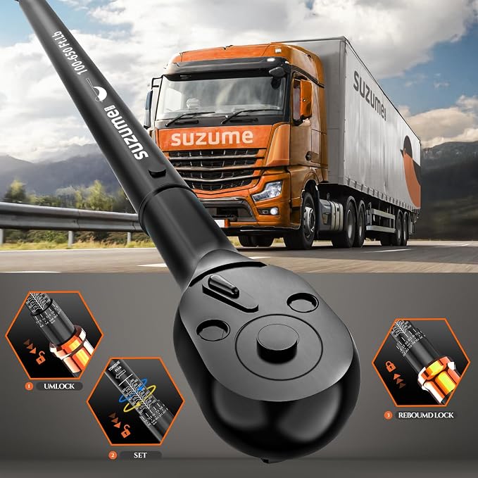 3/4 Torque Wrench Drive Loud Click (100-650 Ft.Lb/ 135.6-881.4 N.m) | ±3% Accuracy Dual-Direction Dual-Scale CR-V for Heavy Duty Car Truck Lug Industrial Bolt Machinery Repair with Storage Case