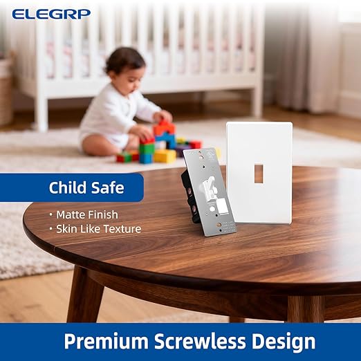 ELEGRP Digital Dimmer Switch for LED/CFL, Toggle Dimmer Switch with Decorative Frameless Design Wallplate, Single Pole/3-Way, UL Listed, 1 Pack, White