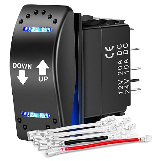 Nilight Down Up Polarity Reverse Switch DPDT 20A 7PIN Momentary Rocker ON/Off/ON 12V 24V Toggle Jumper Wires for Control Motor Hoist, Crane, Linear Actuator