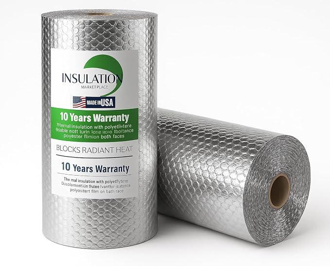 INSULATION MARKETPLACE - 48" x125ft Bubble Core Double Reflective Insulation roll, Thermal Shield, Duct, Garage, Wall, Attic, Pole Barn, Shed, Metal Building, RV Window Insulation, Foil / Foil