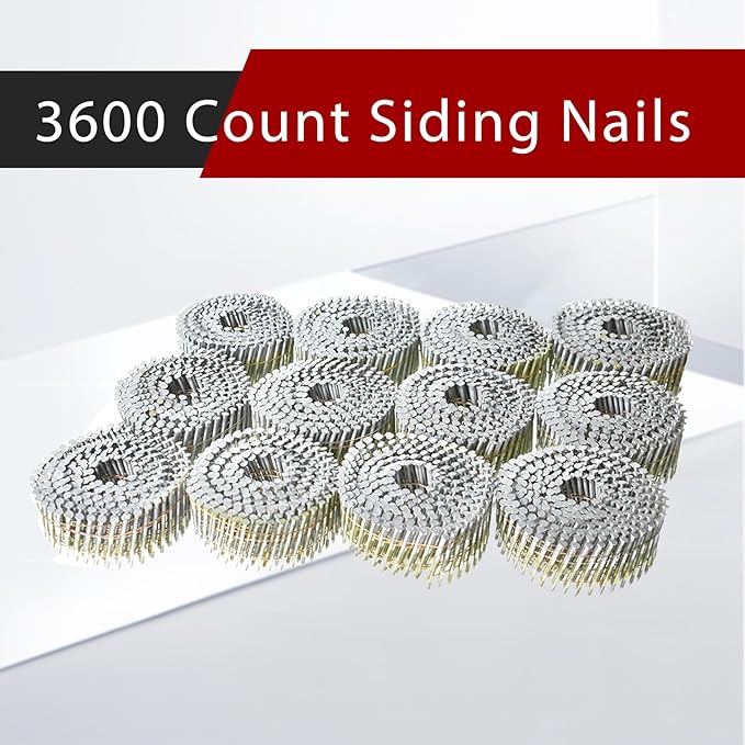 findmall 3600 Count Siding Nails 1-3/4 Inch by .092 Inch 15 Degree Ring Shank Hot-Dipped Galvanized Collated Wire Coil
