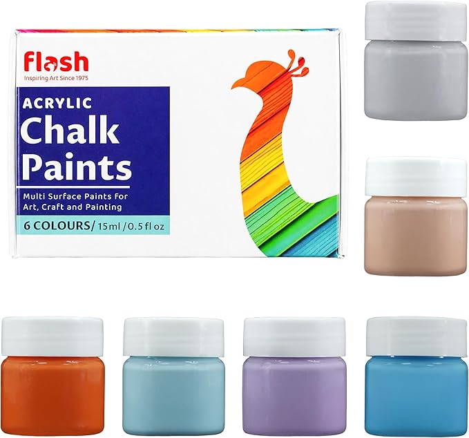 FLASH Acrylic Chalk Paint Set, 25 Colors (50 mL), Decor Paint With Chalky and Ultra Matte Finish, High Pigment Strength, Non Fading, Multi Surface Art & Craft Acrylic Paint