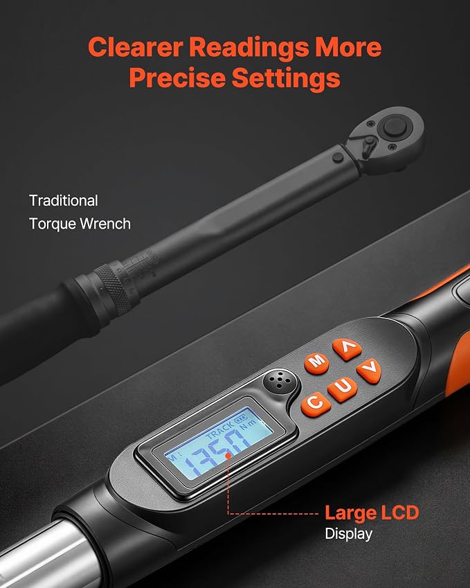 VEVOR Torque Wrench 0-1.5 in Adjustable Jaw Opening Digital Torque Wrench, Open-End Jaw, 4 Display Units, ±2% Accuracy, LCD Screen, with Buzzer and LED Indicator, for Pipe and Automotive Repair