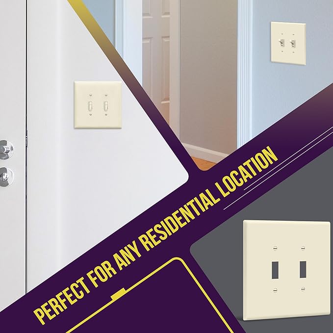 ENERLITES Jumbo Double Toggle Switch Cover, Two Gang Light Switch Wall Plate, Gloss Finish, Oversized 2-Gang 5.5" x 5.5", Unbreakable Polycarbonate Thermoplastic, UL Listed, 8812O-LA, Light Almond