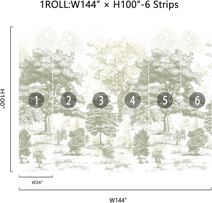 Vintage Forest Wall Murals Peel and Stick 144" W x 100" H | Canvas Waterproof Tree Self-Adhesive Wallpaper Large Nature Landscape Art Deco for Bedroom