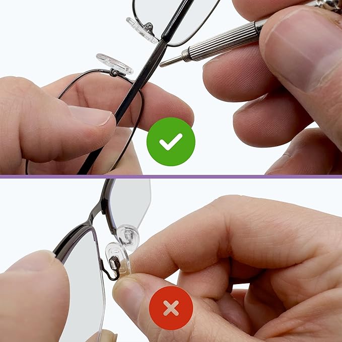 GMS Optical Screw-in Silicone Nose Pads for Glasses | 17mm Large| Non Slip Nose Grips for Sunglasses & Eyewear, Anti Slip Eyeglass Accessories w/Screws & Screwdriver, Gives Comfort (10 Pairs, Clear)