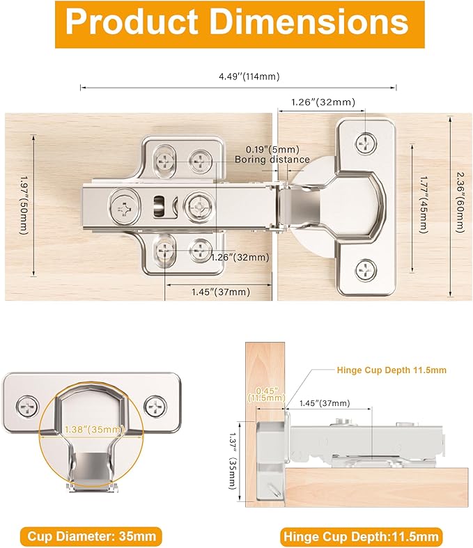 4pcs Full Overlay Soft Close Cabinet Hinges Frameless Concealed Door Hinges European Soft Closing Four-Hole Mounting Plate Hinges Nickel Plated Finish