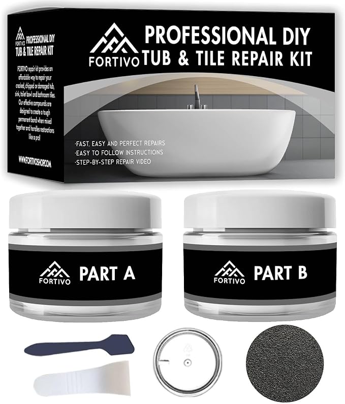 White Porcelain Repair Kit, Fiberglass Tub Repair for Sink, Shower, Countertop, and Tile - Acrylic Tub and Cracked Porcelain Sink Repair