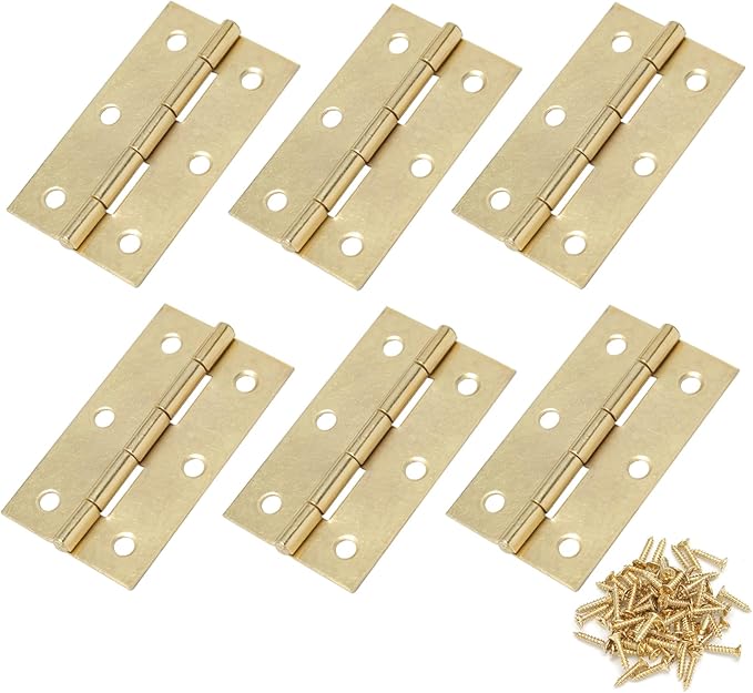Murtenze 6 Pack 2.5 Inch Door Hinge Cabinet Hinge,Gold Butt Hinges Ball Bearing Hinges Window Hinges Outdoor Hinges with Mounting Screws