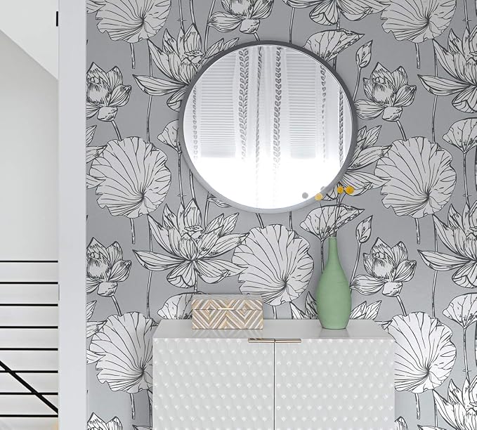 NextWall Lotus Floral Peel and Stick Wallpaper (Gray)