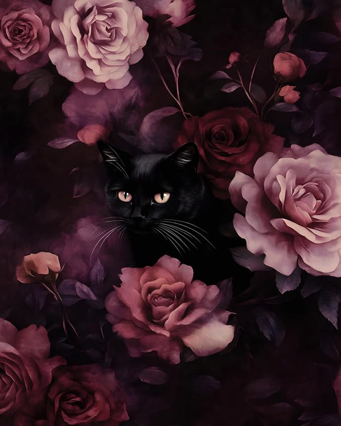 Purple Pink Vintage Cat Peel and Stick Wallpaper 17.5" x 118" | Waterproof Vinyl Self Adhesive Removable Renter Friendly Floral Contact Paper