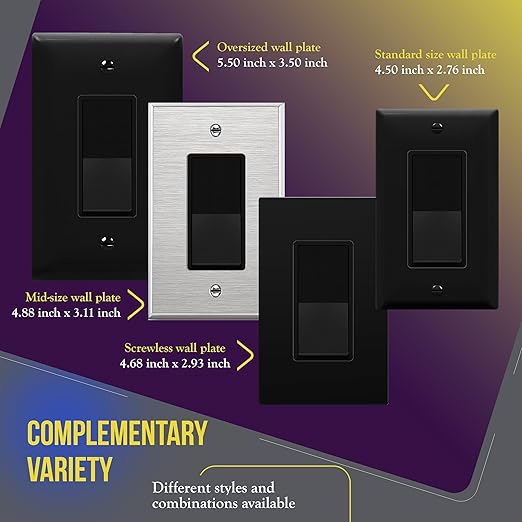 ENERLITES Decorator Paddle Rocker Light Switch, Gloss Finish, Single Pole, 3 Wire, Grounding Screw, Residential Grade,15A 120V/277V, UL Listed, 91150-BK-10PCS, Black (10 Pack)