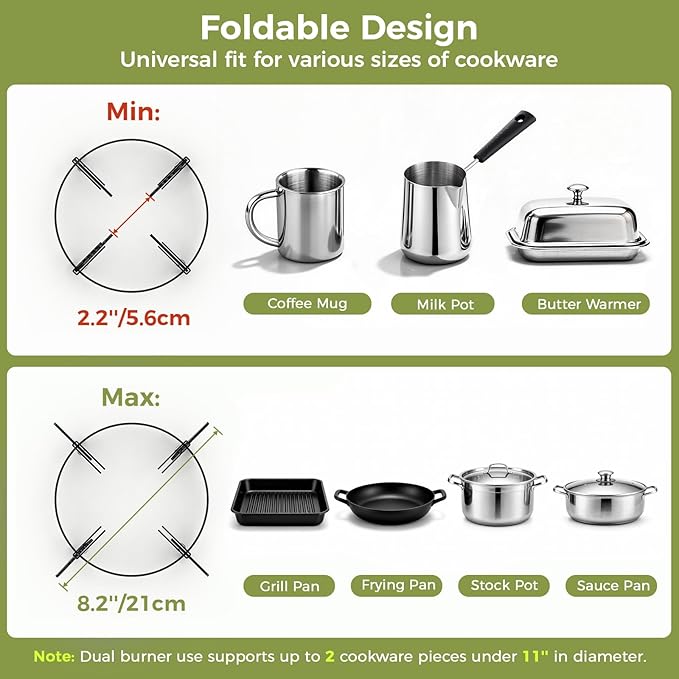 MoKo Propane Camping Stove 2 Burner, 36,000 BTU Infrared & Open Flame Hybrid, Windproof Folding Portable Outdoor Gas Cooking Kit with Frying Pan & Carry Bag For RV, Tailgating, Survival, Green