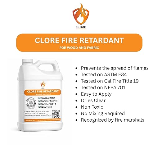 Clore Fabric & Wood Fire Retardant Spray – Class A Flame Resistant Treatment, NFPA 701 & ASTM E84, Non-Toxic Fireproofing Spray for Drapes, Lumber, Décor