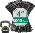 3000 Pack 4 Inch Black Zip Ties, 40 LBS Heavy Duty Cable Ties, UV Resistant Nylon Wire Ties, Self-Locking Plastic Straps for Indoor & Outdoor Use