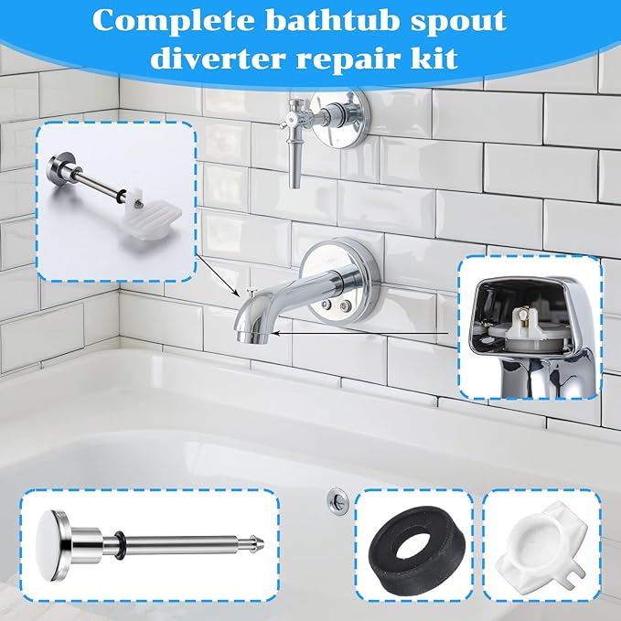 2 Set Tub Spout Diverter Repair Kit, Bathroom Shower Bathtub Leaky Faucet Repair Includes Diverters Valve Stems Seals and Diverters Gates Leak Faucet Replacement Parts