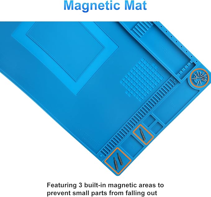 STREBITO Silicone Soldering Mat Electronics Mat, Solder Pad Heat Resistant 932°F, Magnetic Work Mat Silicone Repair Mat for Soldering, Computer, Laptop, Cell Phone, RC, Watch, Gun, Size 17.7" x 11.8"