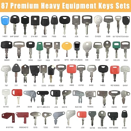87 Equipment Keys Set Construction Ignition Keys Machinery Key Set Operators Ignition Key for Bob-cat Caterpill-ar Komat-su Kubo-ta John Dee-re Yanm-ar Keys Heavy Equipment Keys