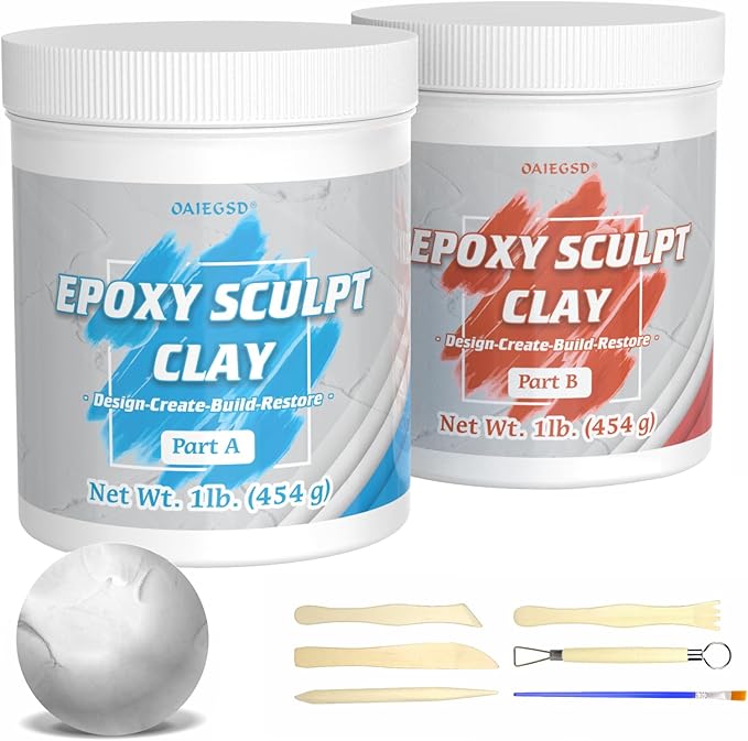 2 Pound White Epoxy Putty Sculpt Clay, 2 Part (A & B) Modeling Compound for Sculpting, Modeling, Building, Repairing, Self-Hardening Epoxy Clay Easily Repairs Metal, Wood, Tile, Ceramics, Plastic
