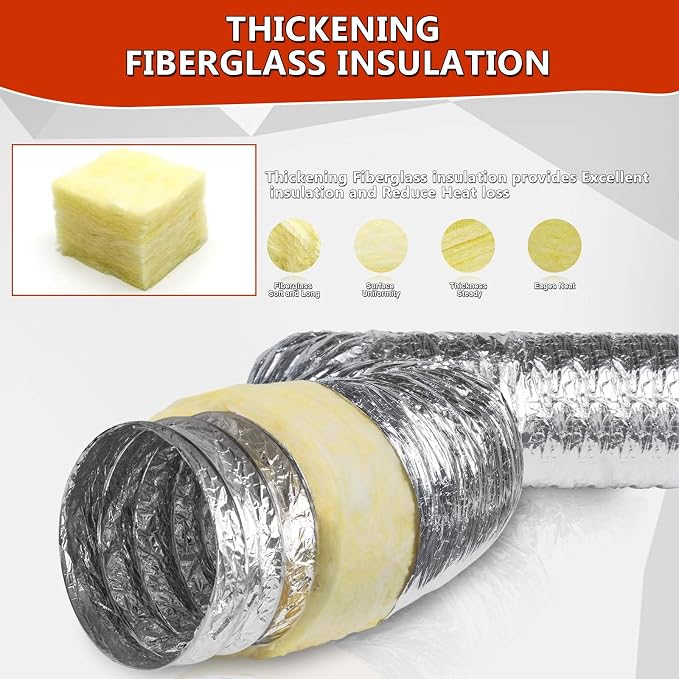 6 Inch 25 Feet R4.2 Insulated Flexible Duct | High-Efficiency Thermal Insulation | Suitable for Heating & Cooling