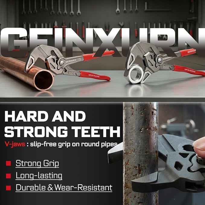 GEINXURN 12-Inch Pliers Wrench, 1PC Smooth V-Jaw Pliers with 24-Position Push-Lock, Fast Adjustable Slip Joint Pliers Set for Plumbing, Home Repair, and Pipe Fittings