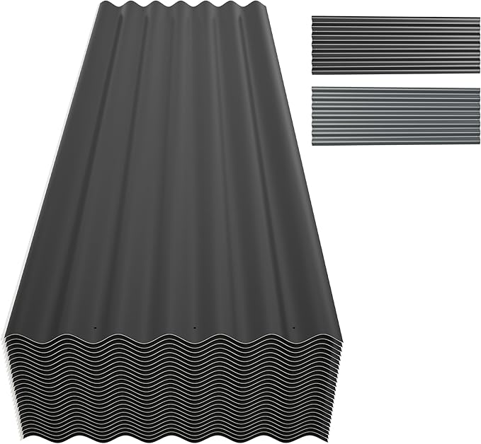 Metal Roof Panels 25Pcs 60.6×20.5 Inches with Screws, Corrugated Tin Roofing Panels Waterproof,Steel Wall Panel Siding Panels Sheets for Garages Sheds Chicken Coop Stables and Mobile Homes,Black