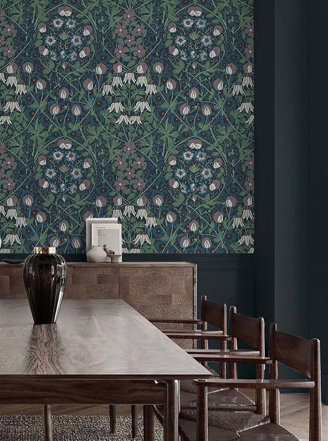NextWall Tulip Garden Floral Peel and Stick Wallpaper (Deep Ocean & Purple Haze)