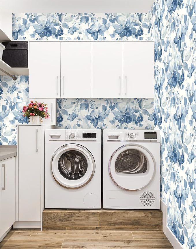 NextWall Watercolor Flower Peel and Stick Wallpaper (Bluestone)