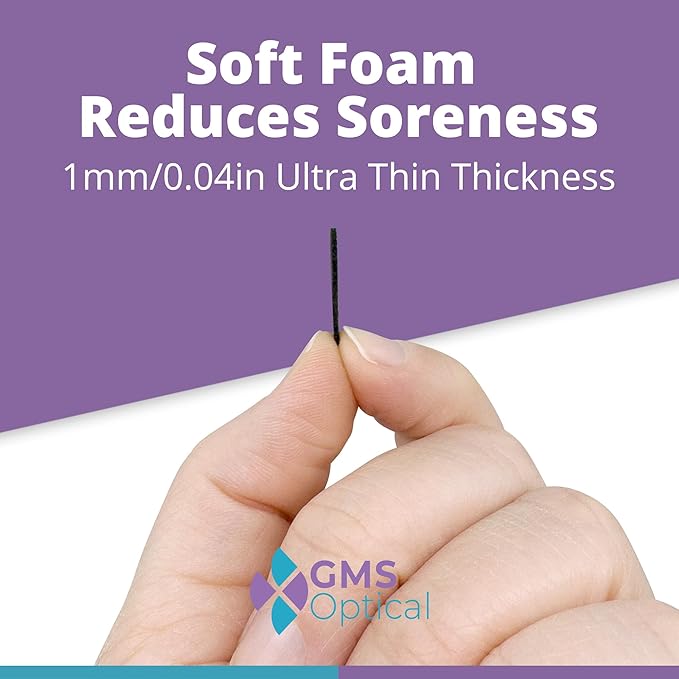 GMS Optical Ultra-Thin Quality Adhesive Halfmoon Felt Nose Pads - Removes Soreness -Extra Large (19mm x 8mm x 1mm) (10 Pair, Black)