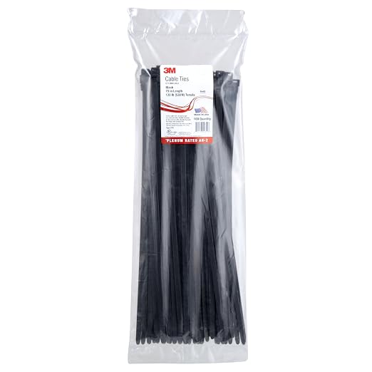 3M Cable Tie CT15BK120-C, 15 in, 120 lb Tensile, Black, Bag of 100 | For Indoor and Outdoor Use. Curved Tip Allows for Faster Threading and Installation, Self-Locking Head