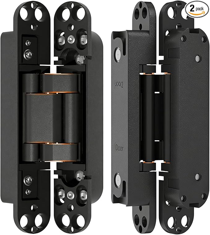 Hidden Door Hinge, 2 Pcs, Rotating Silent Design - Concealed Invisible Hinges Perfect for Invisible, Secret & Bookcase Doors, Ideal for DIY Carpenter, 3-Way Adjustable, Side Mount, 6in