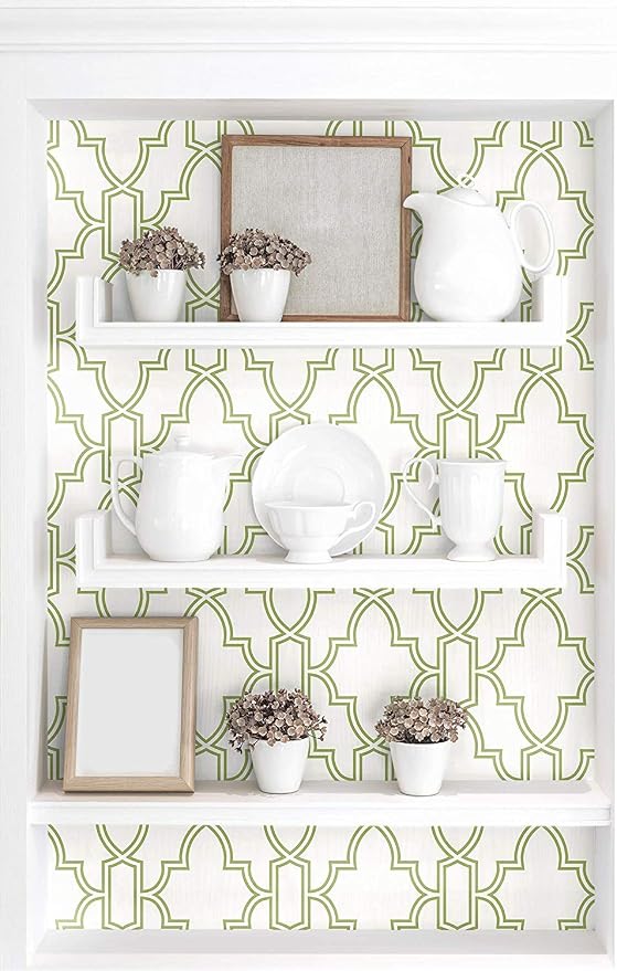 NextWall Tile Trellis Peel and Stick Wallpaper (Green & White)