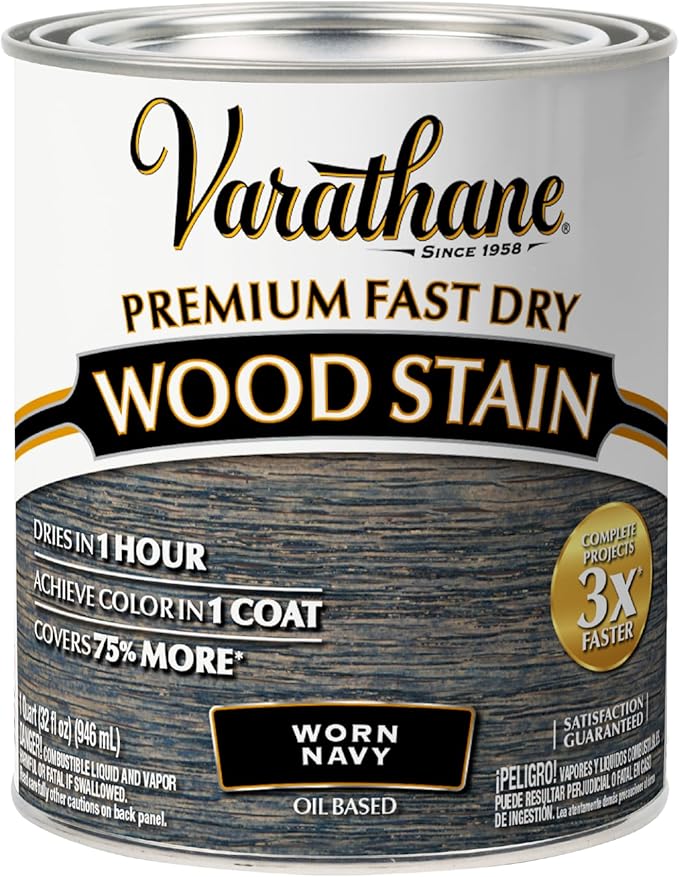 Varathane Premium Fast Dry Wood Stain | 1 Hour Dry Time | 1 Coat Color | Interior Wood Stain | Furniture, Cabinets, Doors, Trim | Quart | Worn Navy