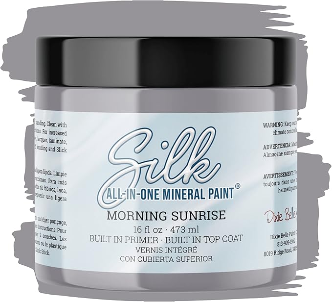 Dixie Belle Silk All-in-One Mineral Paint - Morning Sunrise (16oz) - Soft Lilac Water Based Built-In Primer + Topcoat for Wood + Metal - Durable Furniture Paint - Low Reflective Finish